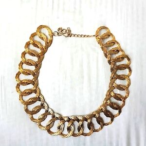 VINTAGE GOLD MESH WOVEN BRAIDED CONTINUOUS LOOP CHOKER NECKLACE,